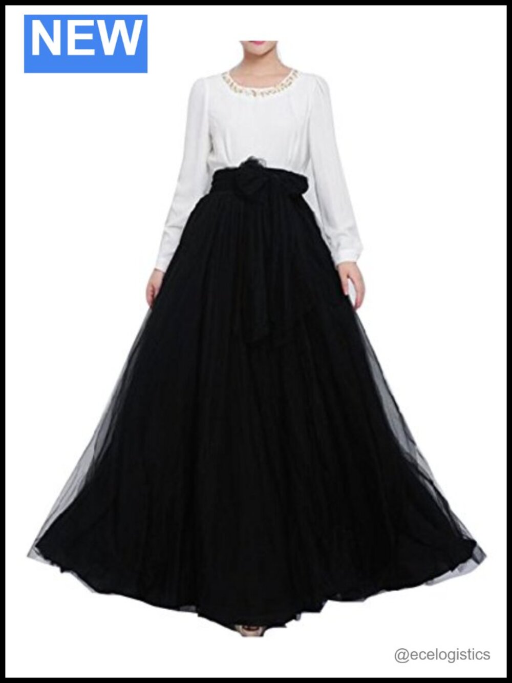 Women Floor Length A-Line Tulle Maxi Skirt High Waisted with Belt for Wedding